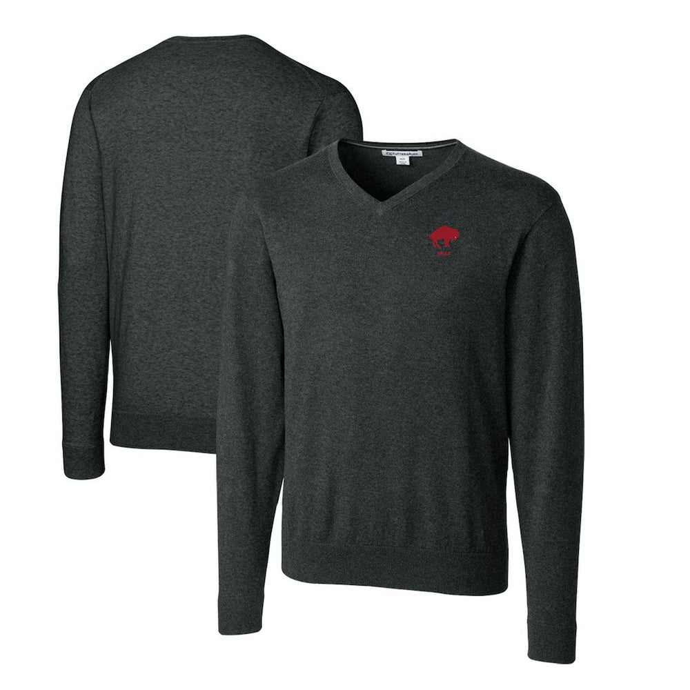 Buffalo Bills Cutter & Buck Throwback Logo Lakemont Tri-Blend Big & Tall V-Neck Pullover Sweater Heather Charcoal | NFL