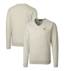 Miami Dolphins Cutter & Buck Throwback Logo Lakemont Tri-Blend Big & Tall V-Neck Pullover Sweater Oatmeal | NFL