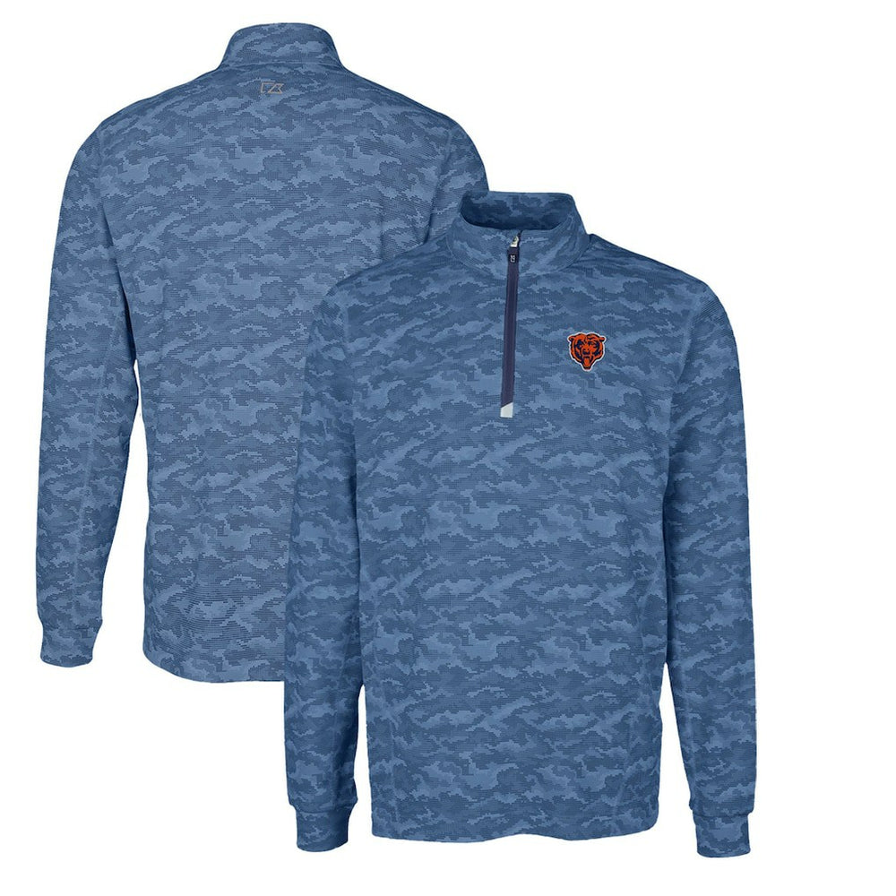Chicago Bears Cutter & Buck Throwback Logo Big & Tall Traverse Camo Print Stretch Quarter-Zip Pullover Top Navy | NFL
