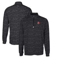 Tampa Bay Buccaneers Cutter & Buck Throwback Logo Big & Tall Traverse Camo Print Stretch Quarter-Zip Pullover Top Black | NFL