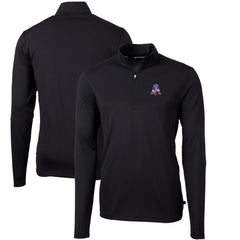 New England Patriots Cutter & Buck Throwback Logo Virtue Eco Pique Recycled Quarter-Zip Big & Tall Pullover Top Black | NFL