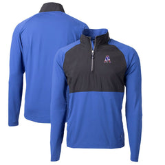 New England Patriots Cutter & Buck Adapt Eco Knit Hybrid Recycled Quarter-Zip Throwback Pullover Top Royal/Black | NFL
