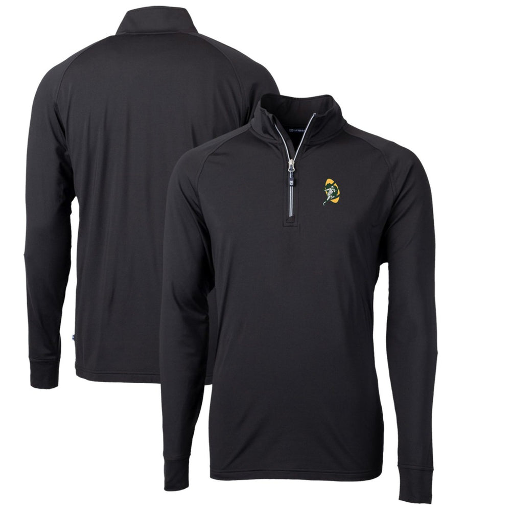 Green Bay Packers Cutter & Buck Adapt Eco Knit Stretch Recycled Quarter-Zip Throwback Pullover Top Black | NFL