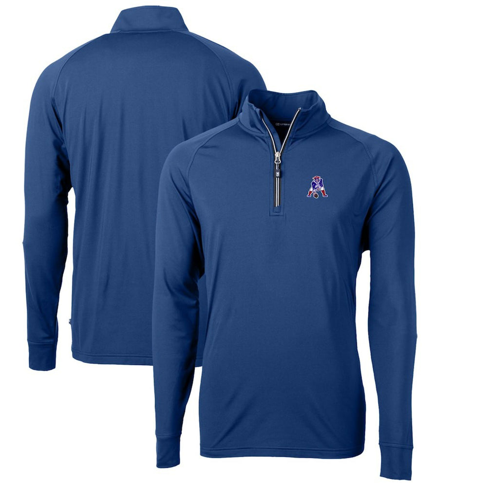 New England Patriots Cutter & Buck Adapt Eco Knit Stretch Recycled Quarter-Zip Throwback Pullover Top Royal | NFL