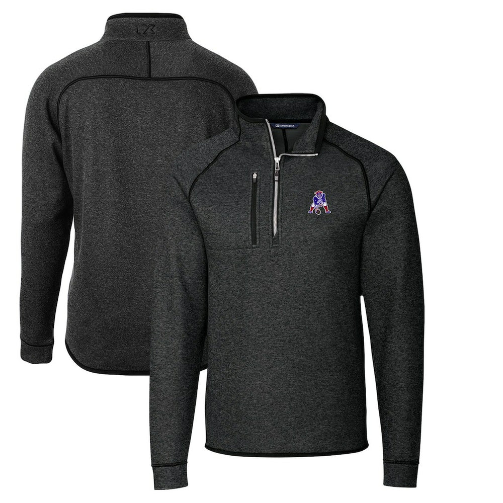 New England Patriots Cutter & Buck Throwback Logo Mainsail Sweater-Knit Half-Zip Pullover Jacket Heather Charcoal | NFL