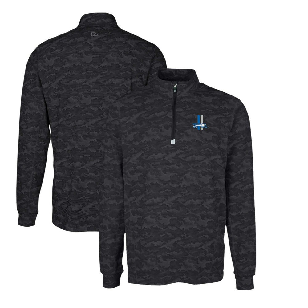 Detroit Lions Cutter & Buck Throwback Logo Traverse Camo Print Stretch Quarter-Zip Pullover Top Black | NFL
