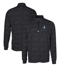 Detroit Lions Cutter & Buck Throwback Logo Traverse Camo Print Stretch Quarter-Zip Pullover Top Black | NFL