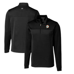 Miami Dolphins Cutter & Buck Throwback Logo Traverse Stripe Stretch Quarter-Zip Pullover Top Black | NFL