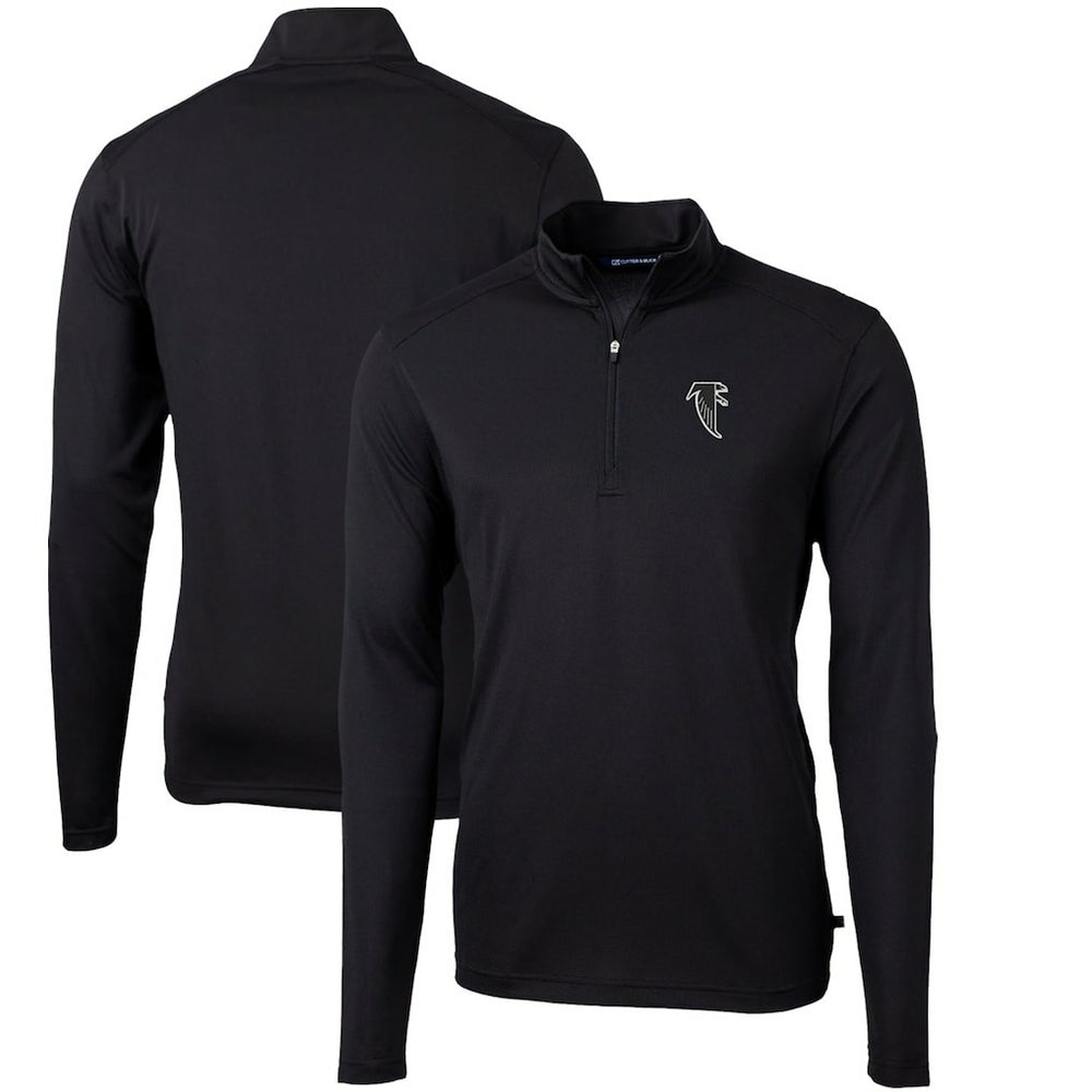 Atlanta Falcons Cutter & Buck Throwback Logo Virtue Eco Pique Recycled Quarter-Zip Pullover Top Black | NFL