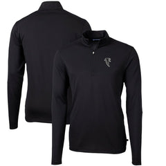 Atlanta Falcons Cutter & Buck Throwback Logo Virtue Eco Pique Recycled Quarter-Zip Pullover Top Black | NFL