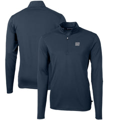 New York Giants Cutter & Buck Throwback Logo Virtue Eco Pique Recycled Quarter-Zip Pullover Top Navy | NFL