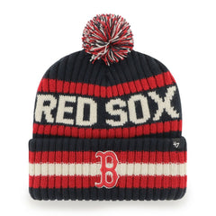 Boston Red Sox '47 Primary Team Logo Bering Pom Top Cuff Knit Hat – Navy Hats - MLB
