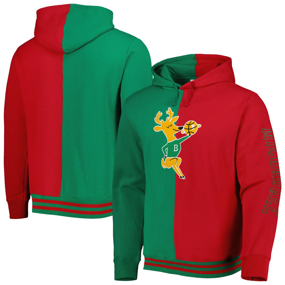 Milwaukee Bucks Hardwood Classics Split Pullover Hoodie Green/Red - NBA