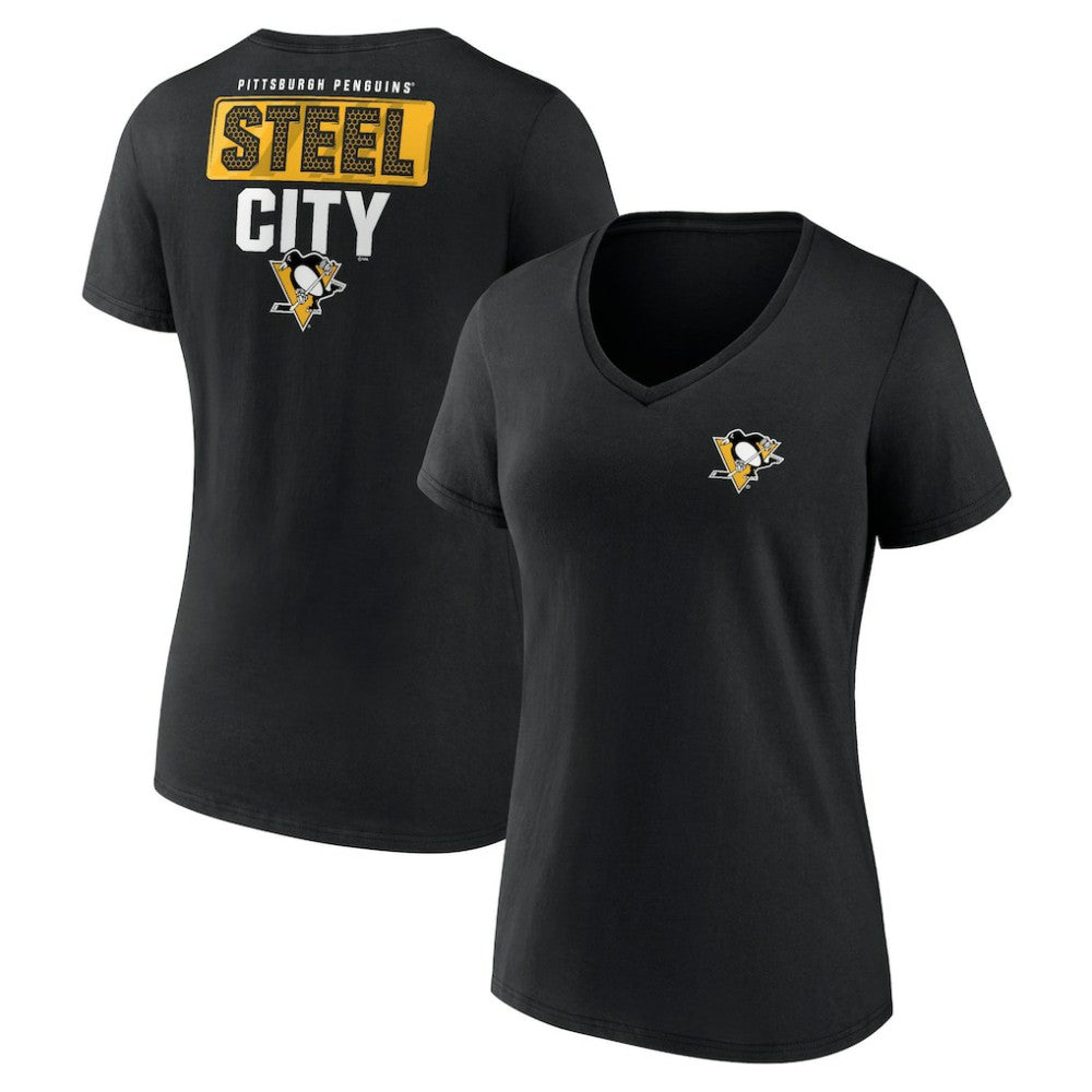 Pittsburgh Penguins Women's Territorial V-Neck T-Shirt - Black - NHL