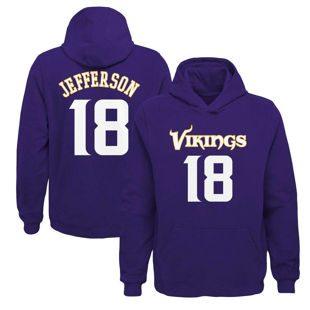 Justin Jefferson Minnesota Vikings Youth Mainliner Player Name & Number Pullover Hoodie Purple | NFL