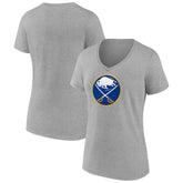 Buffalo Sabres Women's Primary Logo Team V-Neck T-Shirt - Heather Gray - NHL