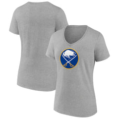 Buffalo Sabres Women's Primary Logo Team V-Neck T-Shirt - Heather Gray - NHL