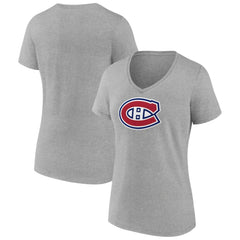 Montreal Canadiens Women's Primary Logo Team V-Neck T-Shirt - Heather Gray - NHL
