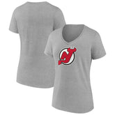 New Jersey Devils Women's Primary Logo Team V-Neck T-Shirt - Heather Gray - NHL
