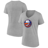 New York Islanders Women's Primary Logo Team V-Neck T-Shirt - Heather Gray - NHL