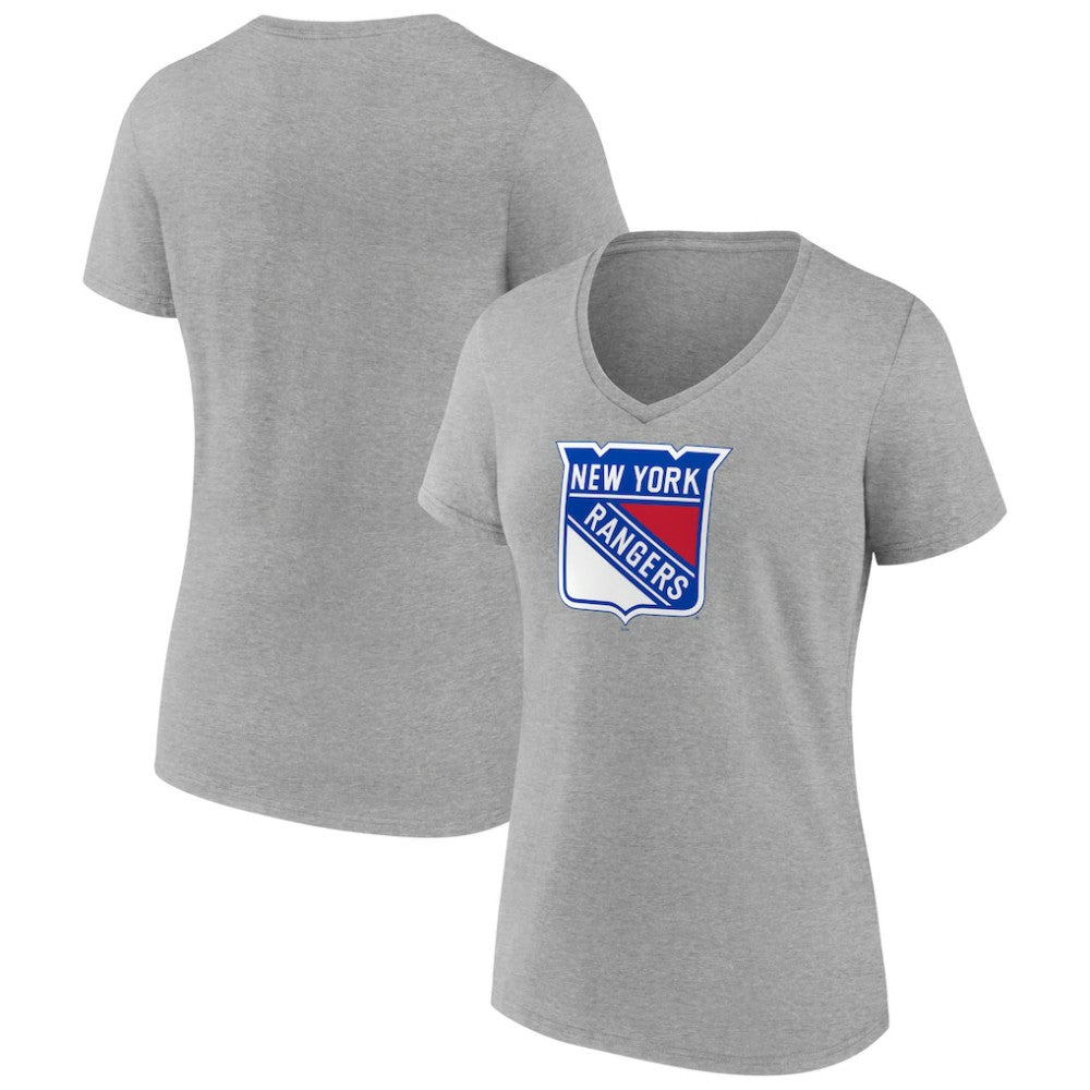 New York Rangers Women's Primary Logo Team V-Neck T-Shirt - Heather Gray - NHL