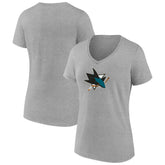 San Jose Sharks Women's Primary Logo Team V-Neck T-Shirt - Heather Gray - NHL