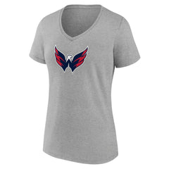 Washington Capitals Women's Primary Logo Team V-Neck T-Shirt - Heather Gray - NHL