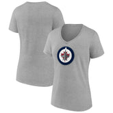Winnipeg Jets Women's Primary Logo Team V-Neck T-Shirt - Heather Gray - NHL