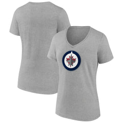 Winnipeg Jets Women's Primary Logo Team V-Neck T-Shirt - Heather Gray - NHL