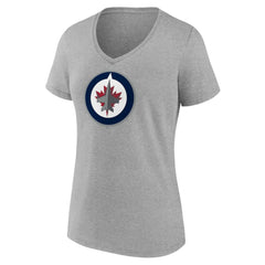 Winnipeg Jets Women's Primary Logo Team V-Neck T-Shirt - Heather Gray - NHL