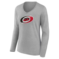 Carolina Hurricanes Women's Primary Logo Team Long Sleeve V-Neck T-Shirt - Heather Gray - NHL