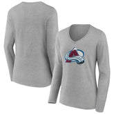 Colorado Avalanche Women's Primary Logo Team Long Sleeve V-Neck T-Shirt - Heather Gray - NHL