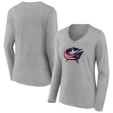 Columbus Blue Jackets Women's Primary Logo Team Long Sleeve V-Neck T-Shirt - Heather Gray - NHL