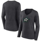 Dallas Stars Women's Primary Team Logo Long Sleeve V-Neck T-Shirt - Heather Charcoal - NHL