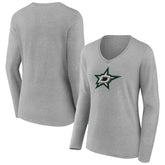 Dallas Stars Women's Primary Logo Team Long Sleeve V-Neck T-Shirt - Heather Gray - NHL