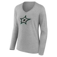Dallas Stars Women's Primary Logo Team Long Sleeve V-Neck T-Shirt - Heather Gray - NHL