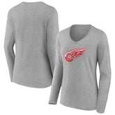 Detroit Red Wings Women's Primary Logo Team Long Sleeve V-Neck T-Shirt - Heather Gray - NHL