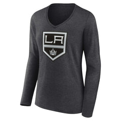 Los Angeles Kings Women's Primary Team Logo Long Sleeve V-Neck T-Shirt - Heather Charcoal - NHL