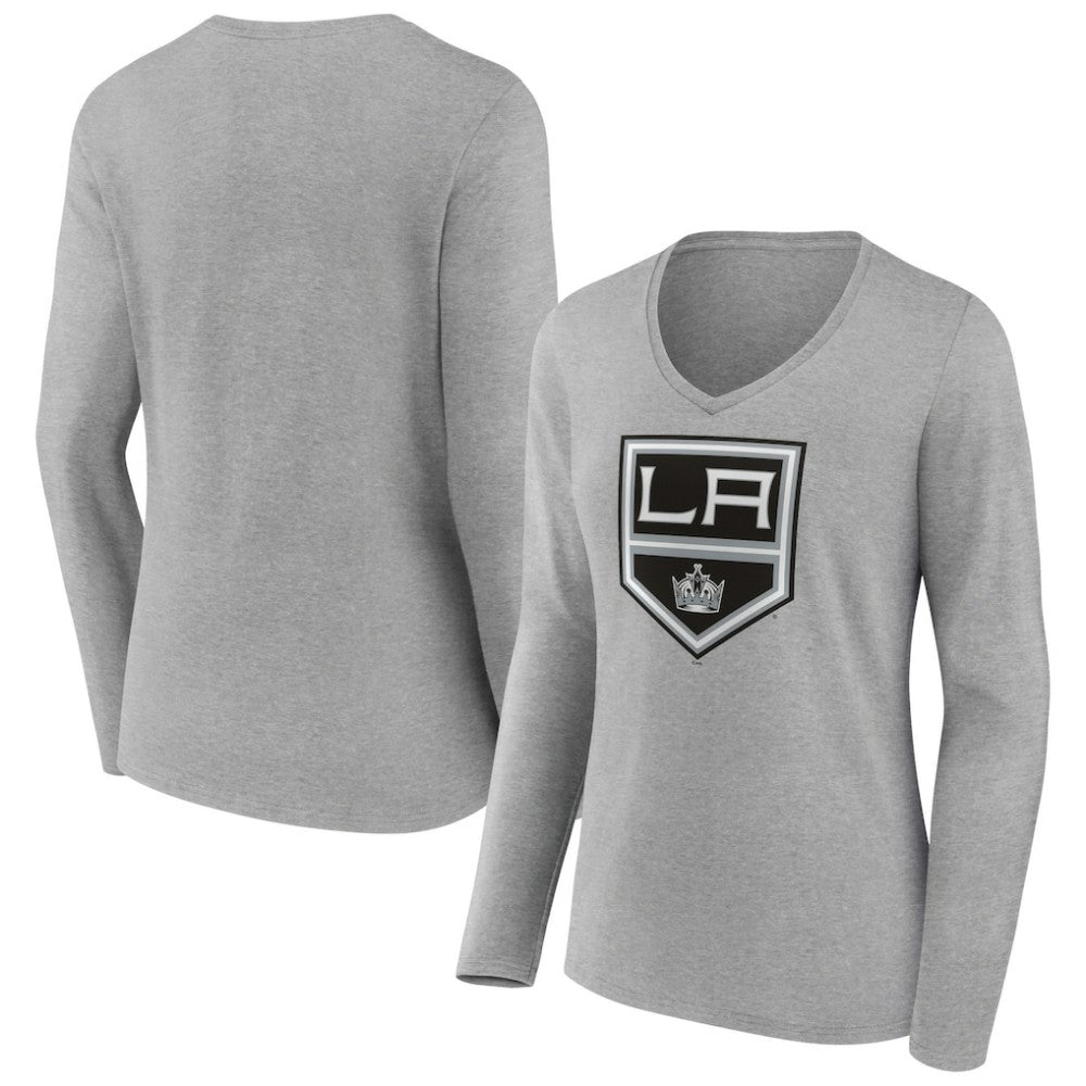 Los Angeles Kings Women's Primary Logo Team Long Sleeve V-Neck T-Shirt - Heather Gray - NHL