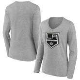 Los Angeles Kings Women's Primary Logo Team Long Sleeve V-Neck T-Shirt - Heather Gray - NHL