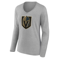 Vegas Golden Knights Women's Primary Logo Team Long Sleeve V-Neck T-Shirt - Heather Gray - NHL