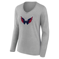 Washington Capitals Women's Primary Logo Team Long Sleeve V-Neck T-Shirt - Heather Gray - NHL