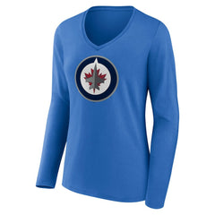 Winnipeg Jets Women's Primary Team Logo Long Sleeve V-Neck T-Shirt - Blue - NHL