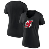 New Jersey Devils Women's Team Primary Logo V-Neck T-Shirt - Black - NHL