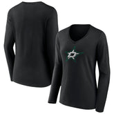 Dallas Stars Women's Primary Team Logo Long Sleeve V-Neck T-Shirt - Black - NHL