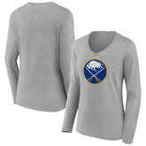 Buffalo Sabres Women's Primary Logo Team Long Sleeve V-Neck T-Shirt - Heather Gray - NHL