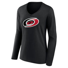 Carolina Hurricanes Women's Primary Team Logo Long Sleeve V-Neck T-Shirt - Black - NHL
