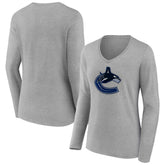 Vancouver Canucks Women's Primary Logo Team Long Sleeve V-Neck T-Shirt - Heather Gray - NHL