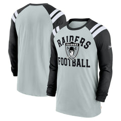 Las Vegas Raiders Classic Arc Raglan Tri-Blend Long Sleeve T-Shirt Silver/Black | Nike for Sale