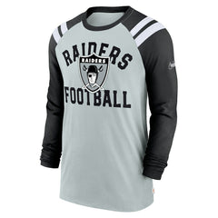 Las Vegas Raiders Classic Arc Raglan Tri-Blend Long Sleeve T-Shirt Silver/Black | Nike for Sale